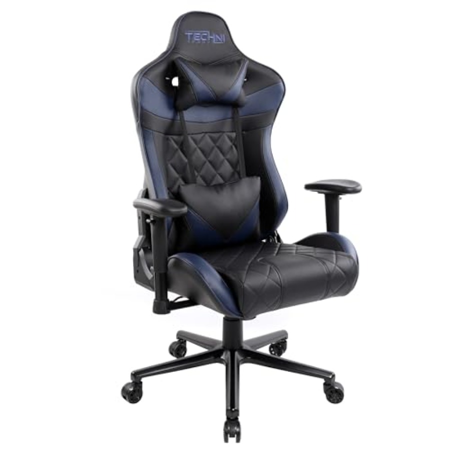 Gaming Chair - GamerXLシリーズXLゲーミングチェア、長時間プレイ用、プレミアムPUレザー（ブルー）、人間工学に基づいたサポートと調節可能な機能付き
