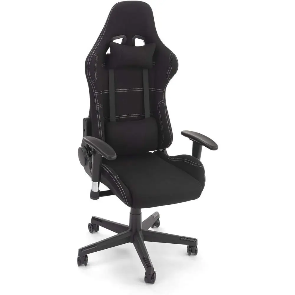 Gaming Chair - 人間工学に基づいた腰サポート付きゲーミングチェア、ファブリックシート - ブラック