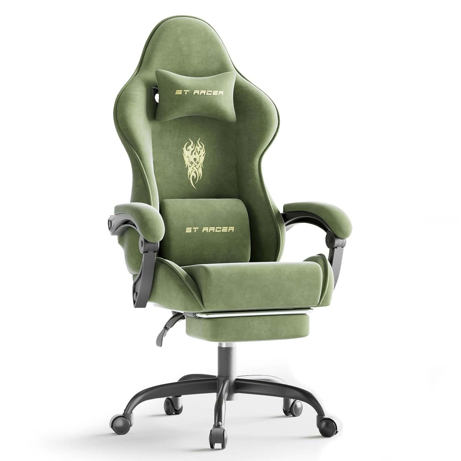 Gaming Chair - ベルベット生地のゲーミングチェア、大人用ハイバック人間工学に基づいたゲーマーチェア、フットレストとマッサージ機能付きの快適なビデオゲームチェア