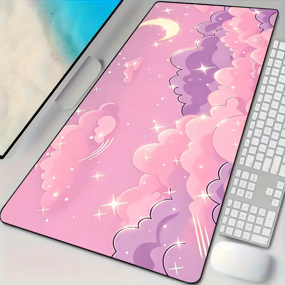 Pc Gaming Pink - ロマンチックなピンクの空と月のマウスパッドデスクマット、大型コンピューターオフィスカーペット、XXLマウスパッド、ゲーマー向けゲーミングPCアクセサリー、キーボードラグ