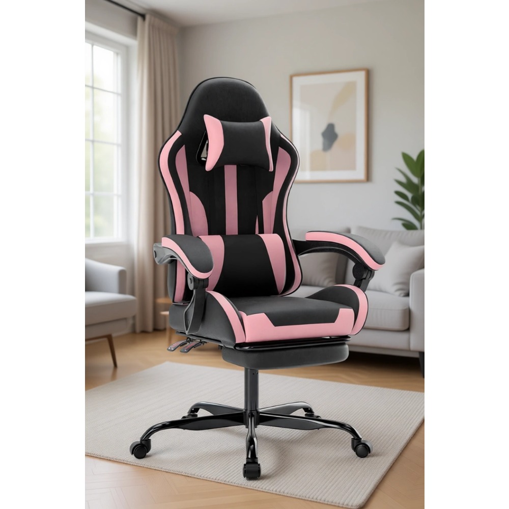 Gaming Chair - 人間工学に基づいたゲーミング＆オフィスチェア（フットレスト、ランバーサポート、高さ調整、回転シート、ヘッドレスト付き）