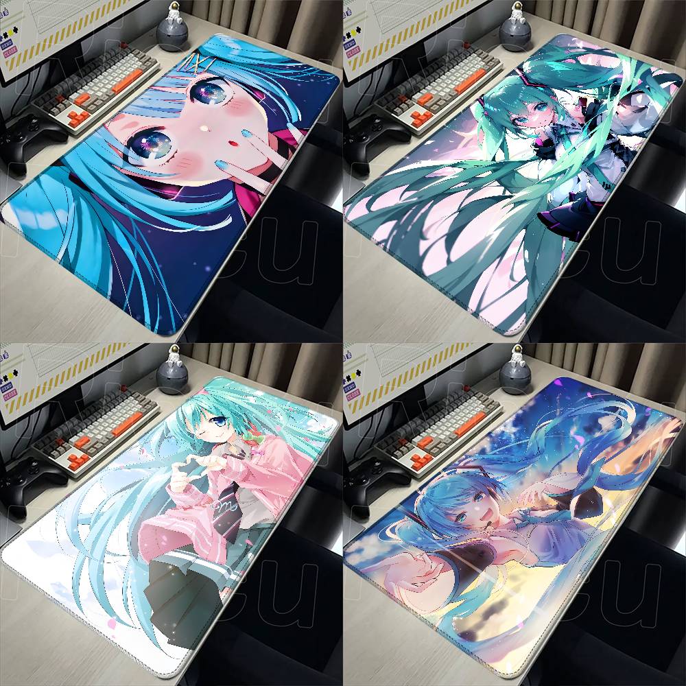 Pc Gaming Hatsune Miku - H-ハツネズミクガールマウスパッドゴム製厚手オーバーロックゲーミングテーブルマットオフィスコンピュータキーボードパッドPCマウスパッド