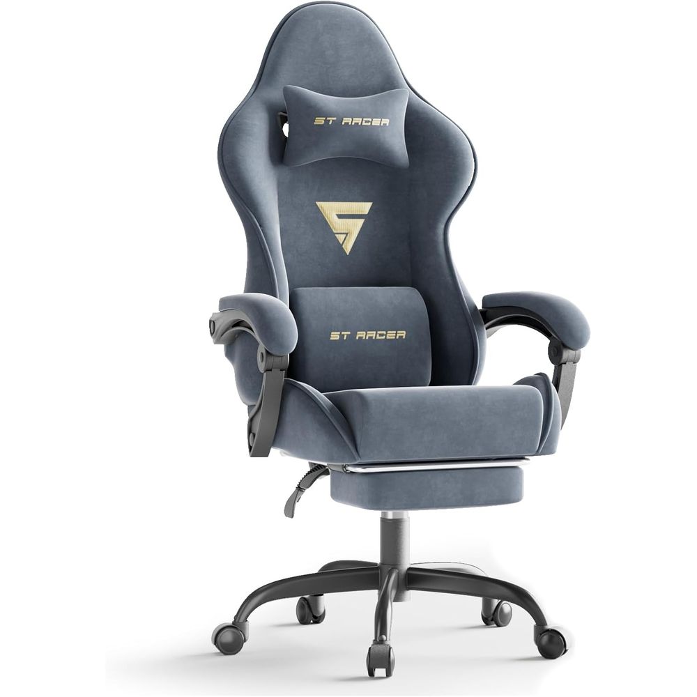 Gaming Chair - 人間工学に基づいたゲーミングチェア、フットレストとマッサージ機能付き、ゲーマー向けハイバックリクライニング、自宅やオフィスに最適（グレー）