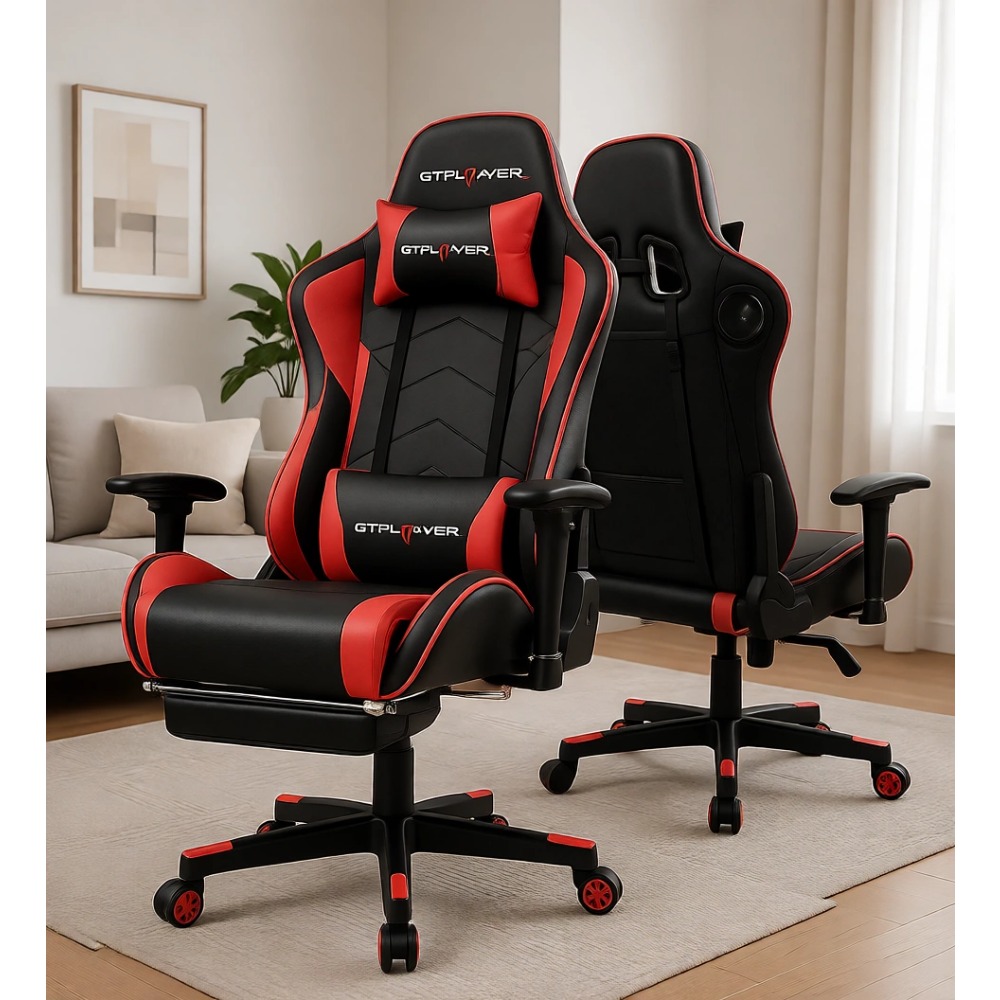 Gaming Chair - 人間工学に基づいたゲーミングチェア、Bluetoothスピーカー搭載、調整可能な背もたれ、3Dアームレスト、ゲーマー向けフットレスト付き