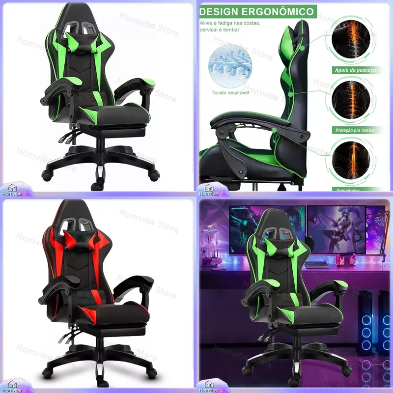 Pc Gaming Desk - ハイバック人間工学に基づいたゲーミングチェア、フットレスト付き、調節可能なリクライニングオフィスチェア、PCゲーマー向け、コンピューターデスクチェア、レーシングチェア