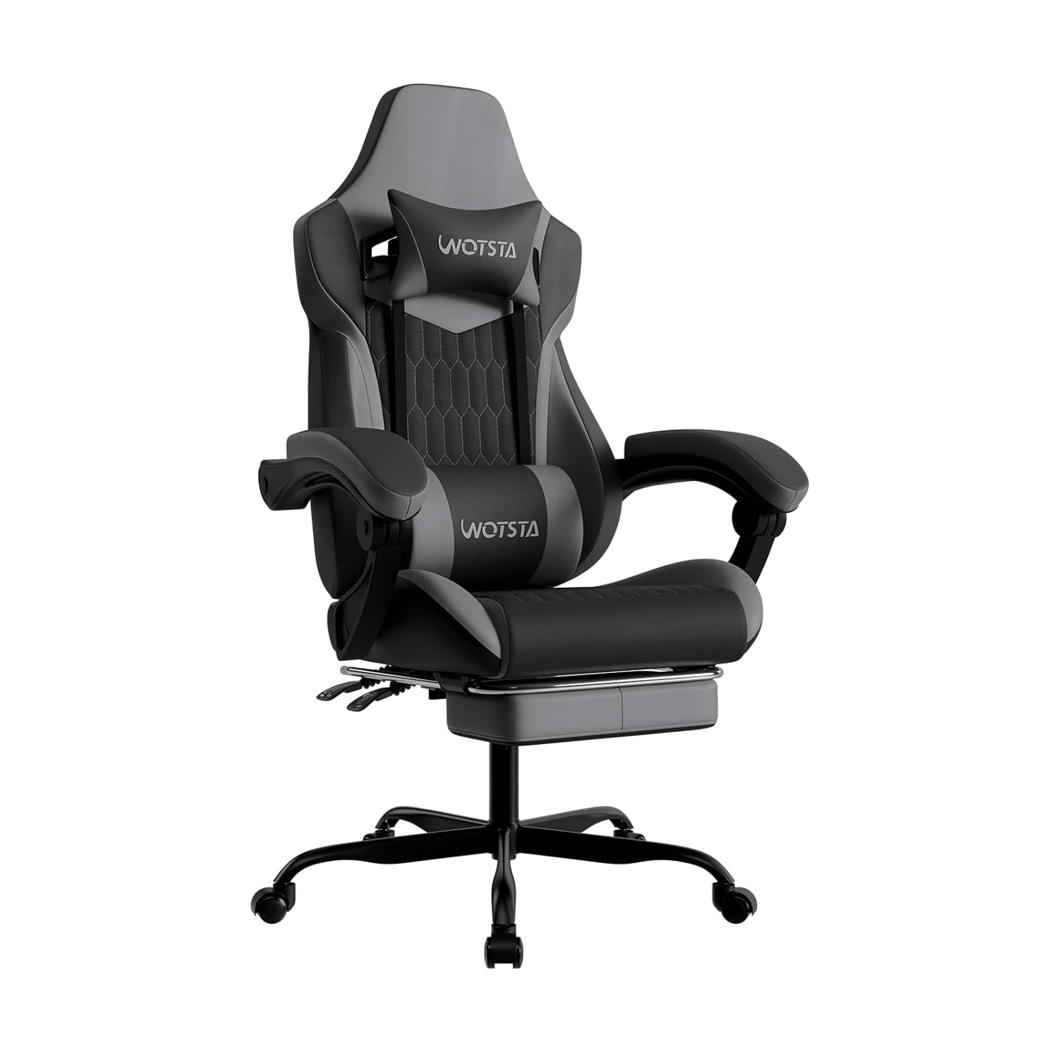 Gaming Chair - フットレスト付きゲーミングチェア、ハイバックゲーミングチェア、PVCレザー製人間工学に基づいたゲーマーチェア、調節可能なヘッドレストとランバーサポート付き