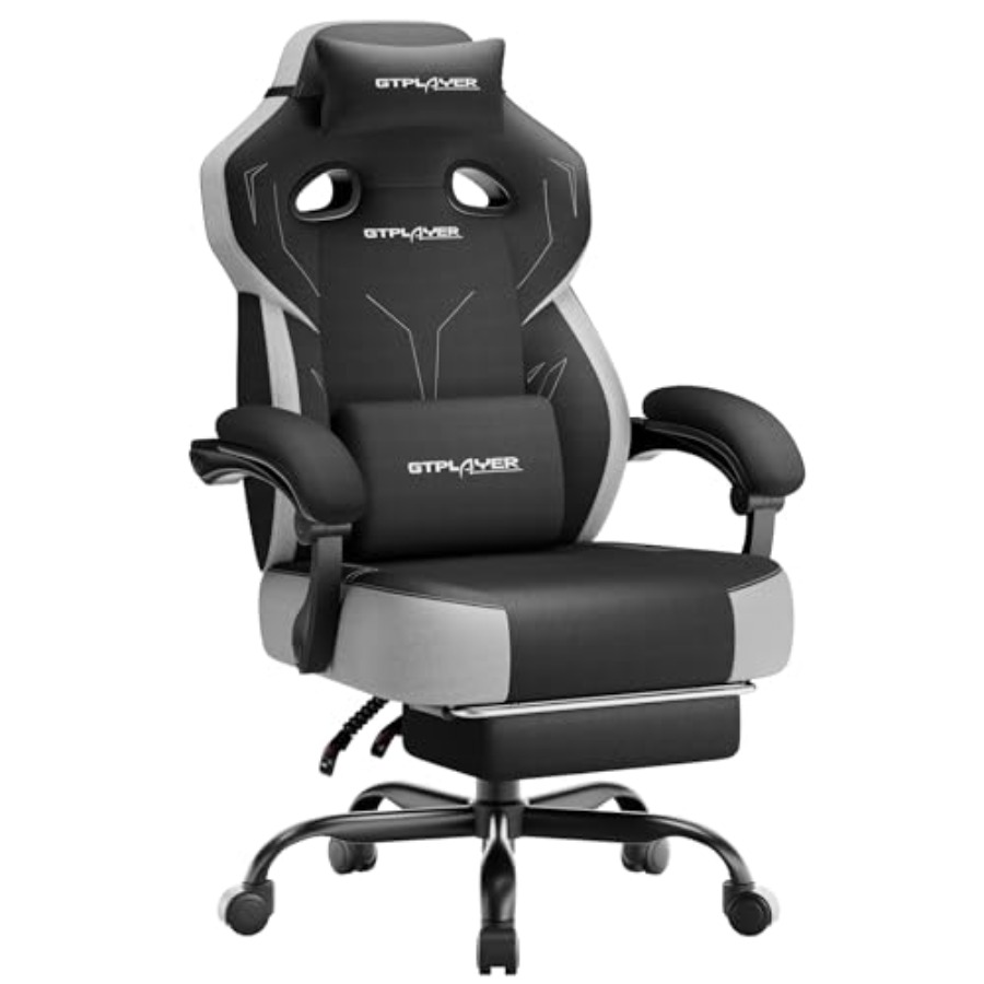 Gaming Chair - 大きくて背の高いゲーミングチェア、フットレスト付きの幅広シート、大人用の黒の人間工学に基づいたハイバックコンピューターデスクチェア、快適なパッド入りシート
