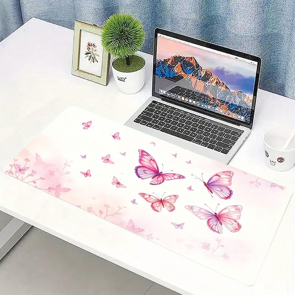 水彩画ピンク蝶柄大型ゲーミングマウスパッド滑り止めゴム製デス - Pc Gaming Pink のレビューと価格