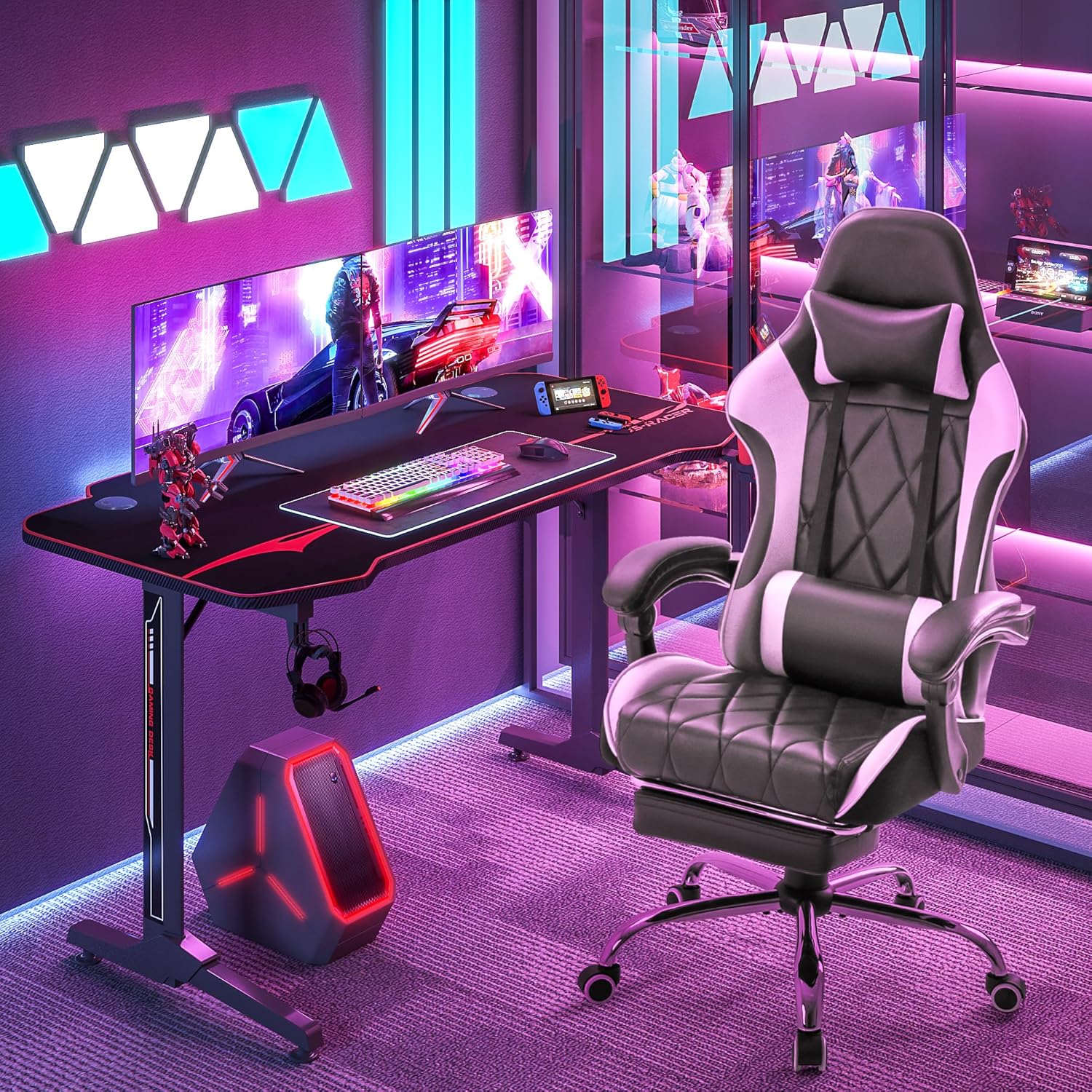 ゲーミングチェア、フットレストとマッサージ腰椎サポート付きコ - Gaming Chair のレビューと価格