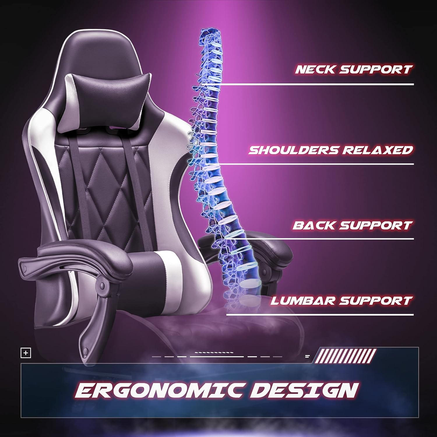 ゲーミングチェア、フットレストとマッサージ腰椎サポート付きコ - Gaming Chair のレビューと価格