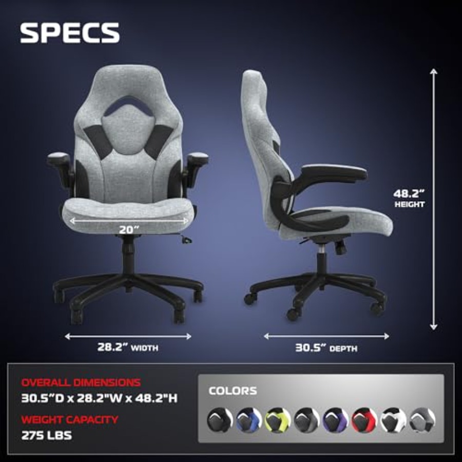 大人向け人間工学に基づいたゲーミングチェア、グレーの布張り、 - Gaming Chair のレビューと価格