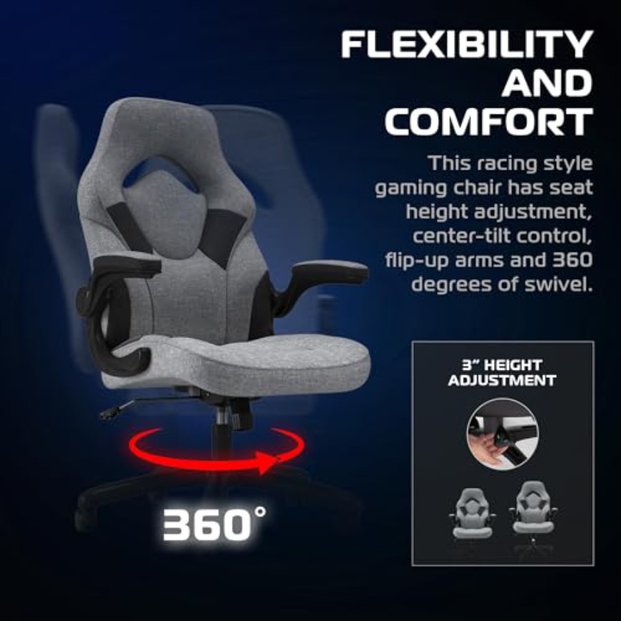 大人向け人間工学に基づいたゲーミングチェア、グレーの布張り、 - Gaming Chair のレビューと価格