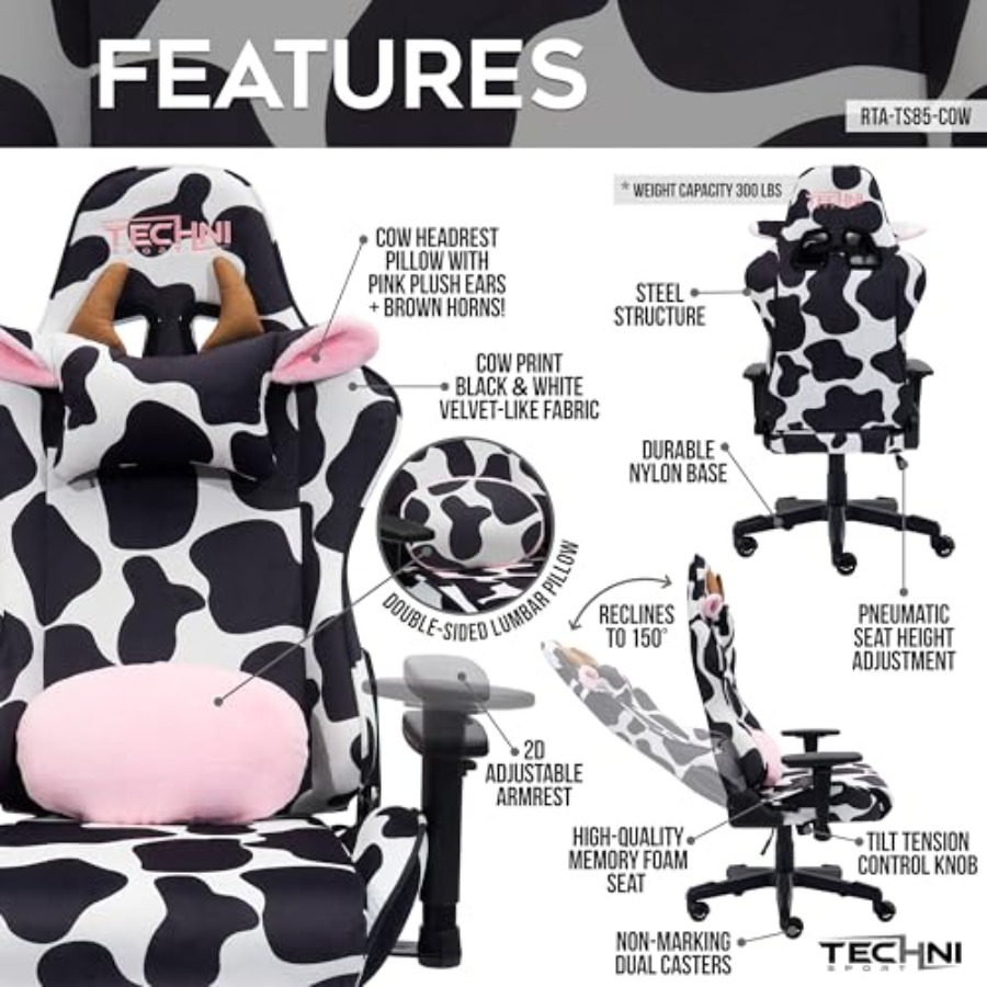 ホームオフィス用ゲーミングチェア、黒牛革製、人間工学に基づい - Gaming Chair のレビューと価格