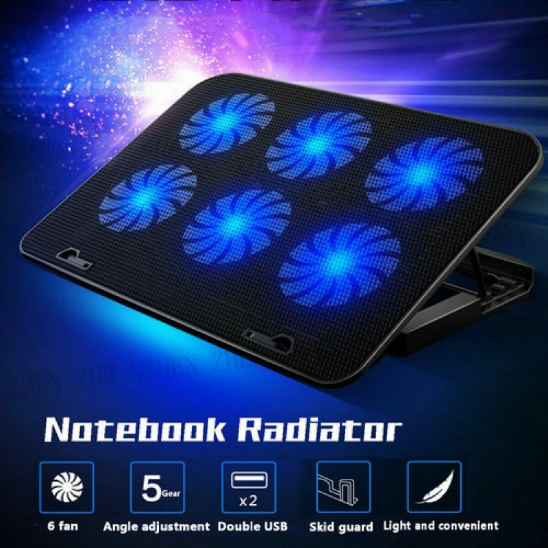 Y 6ファンUSBクーラー冷却パッドスタンドLEDライトラジ - Laptop Cooling Pad のレビューと価格