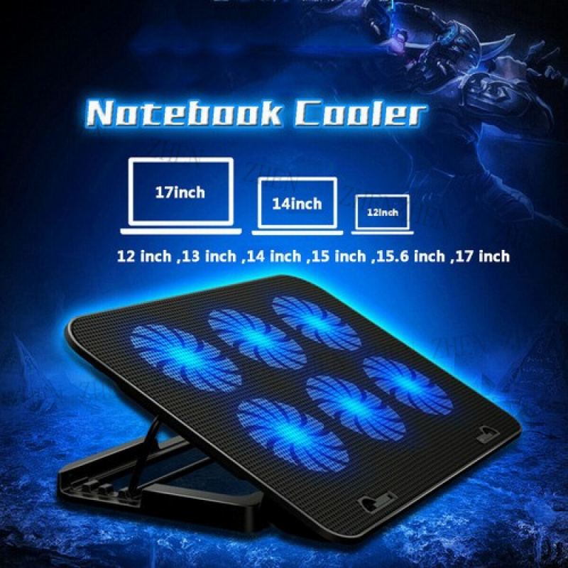 Y 6ファンUSBクーラー冷却パッドスタンドLEDライトラジ - Laptop Cooling Pad のレビューと価格